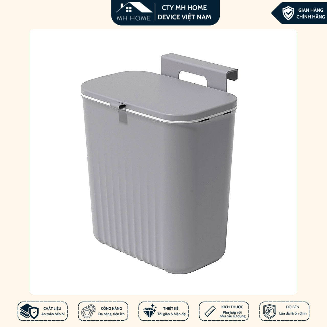 Thùng Rác Treo Tường Nhà Bếp 12L Có Nắp Vỏ Sò Thông Minh - Thùng Rác Treo Cánh Cửa Tủ Chống Mùi Tiện Lợi MH